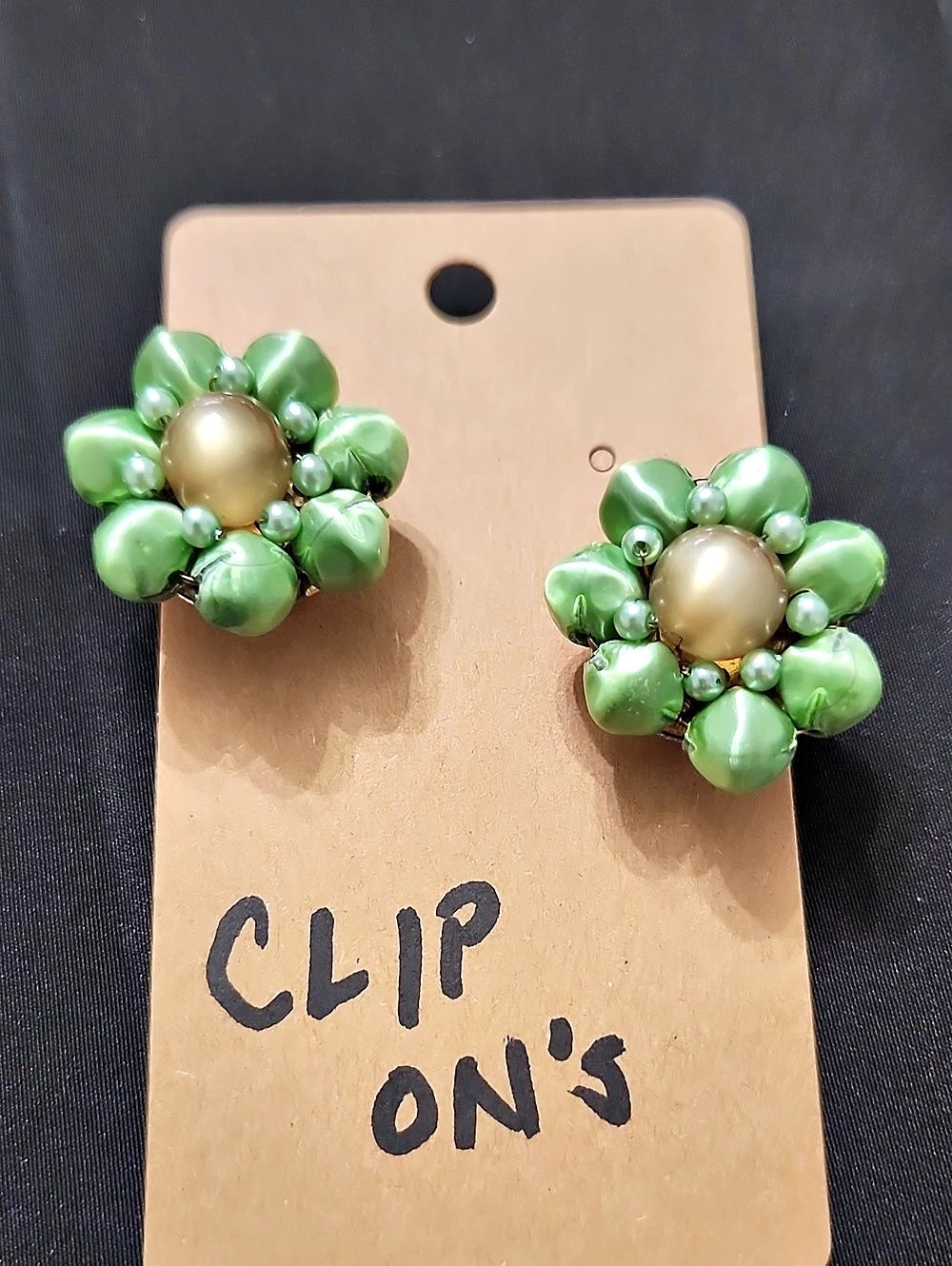 Green & Blue Beaded Clip-On Earrings